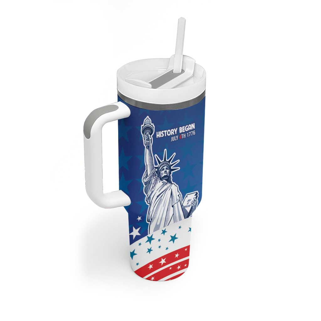 History Began 4th of July Personalized Tumbler With Handle Statue of Liberty US Flag