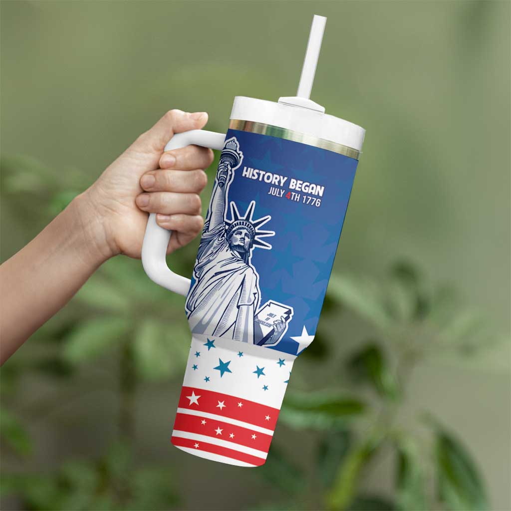 History Began 4th of July Personalized Tumbler With Handle Statue of Liberty US Flag