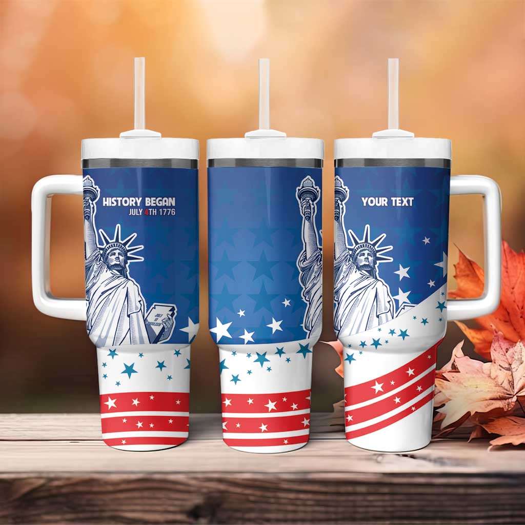 History Began 4th of July Personalized Tumbler With Handle Statue of Liberty US Flag
