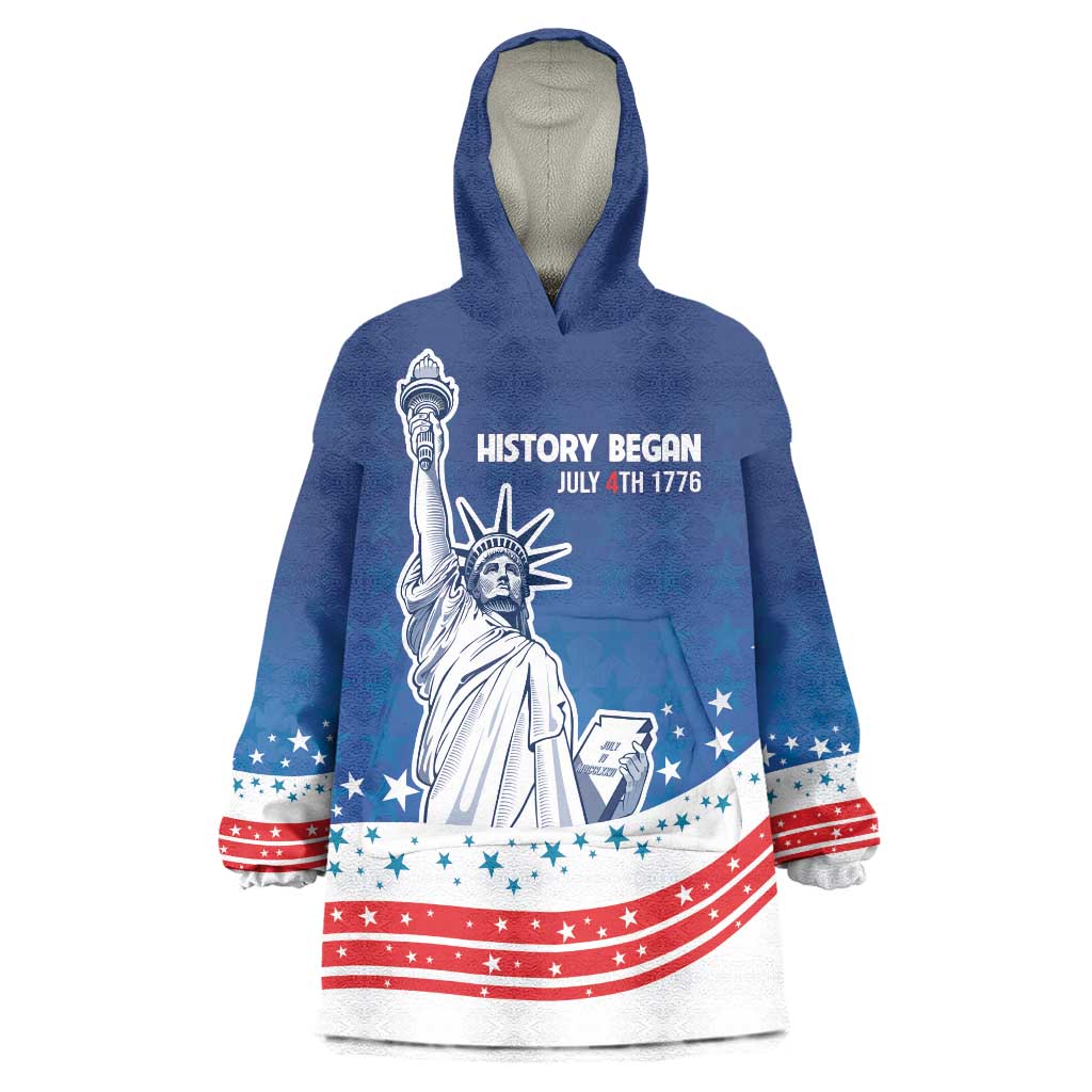 History Began 4th of July Personalized Wearable Blanket Hoodie Statue of Liberty US Flag