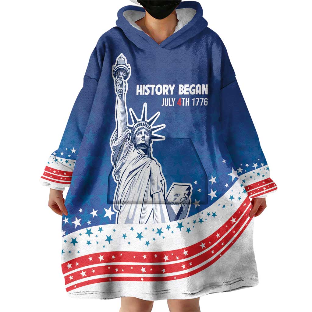 History Began 4th of July Personalized Wearable Blanket Hoodie Statue of Liberty US Flag