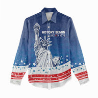 History Began 4th of July Personalized Women Casual Shirt Statue of Liberty US Flag