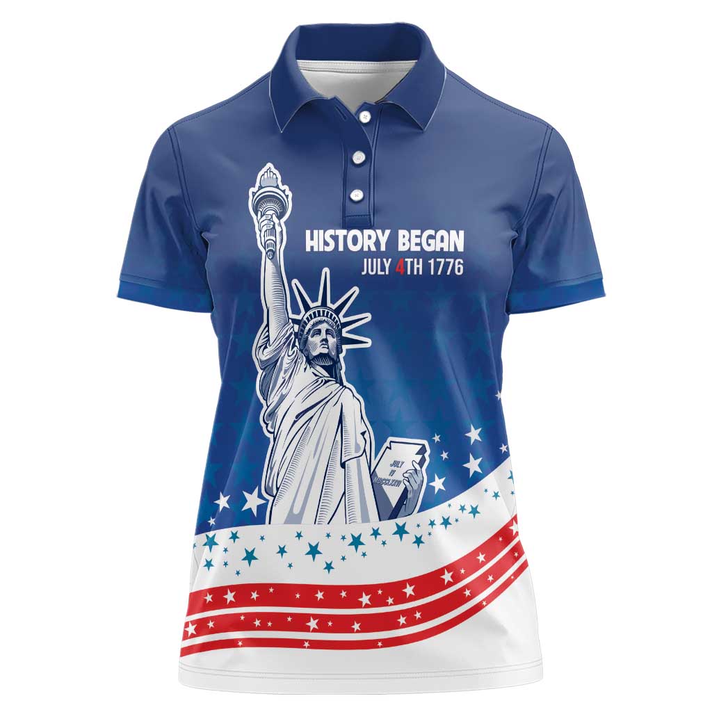 History Began 4th of July Personalized Women Polo Shirt Statue of Liberty US Flag
