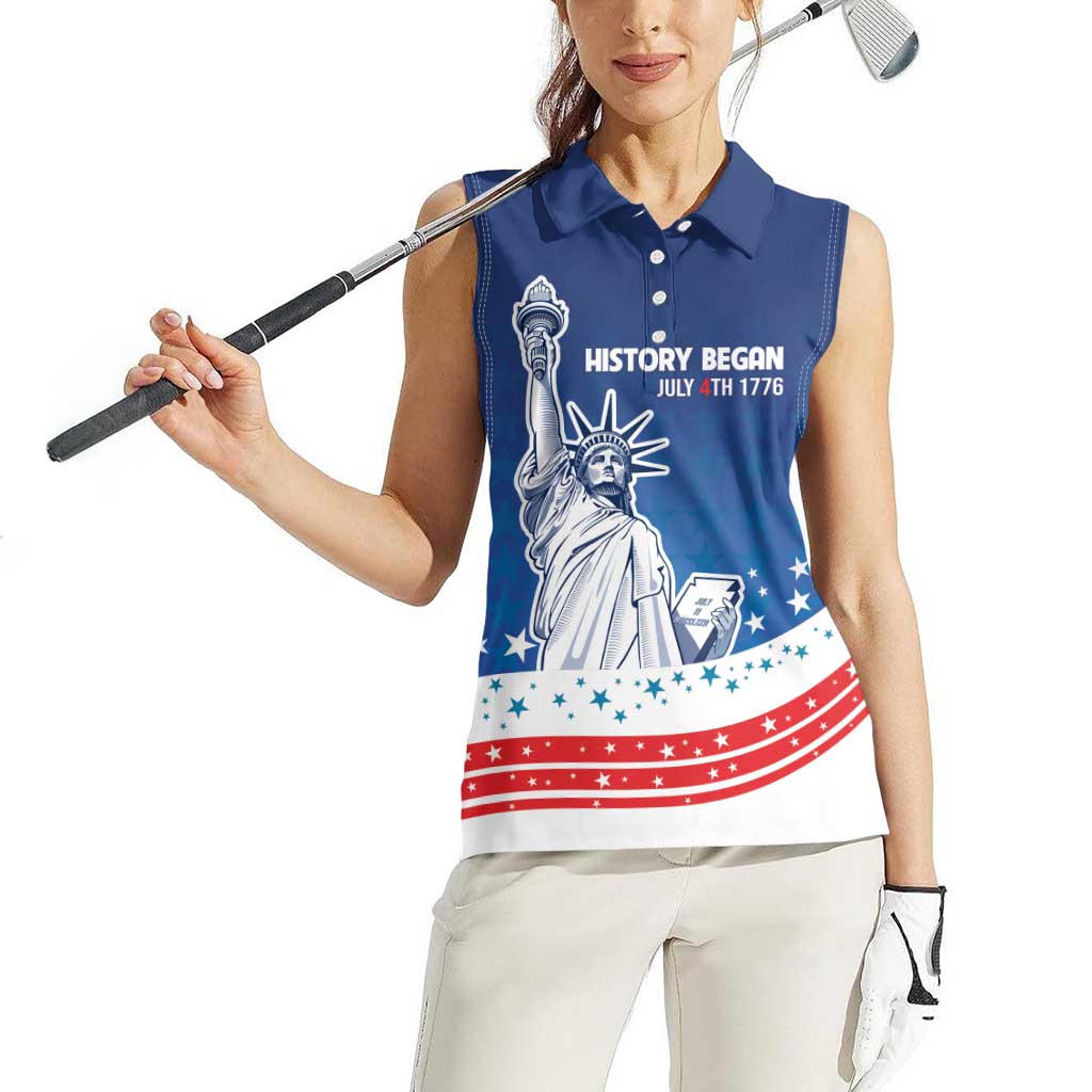 History Began 4th of July Personalized Women Sleeveless Polo Shirt Statue of Liberty US Flag