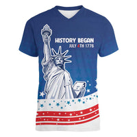 History Began 4th of July Personalized Women V-Neck T-Shirt Statue of Liberty US Flag