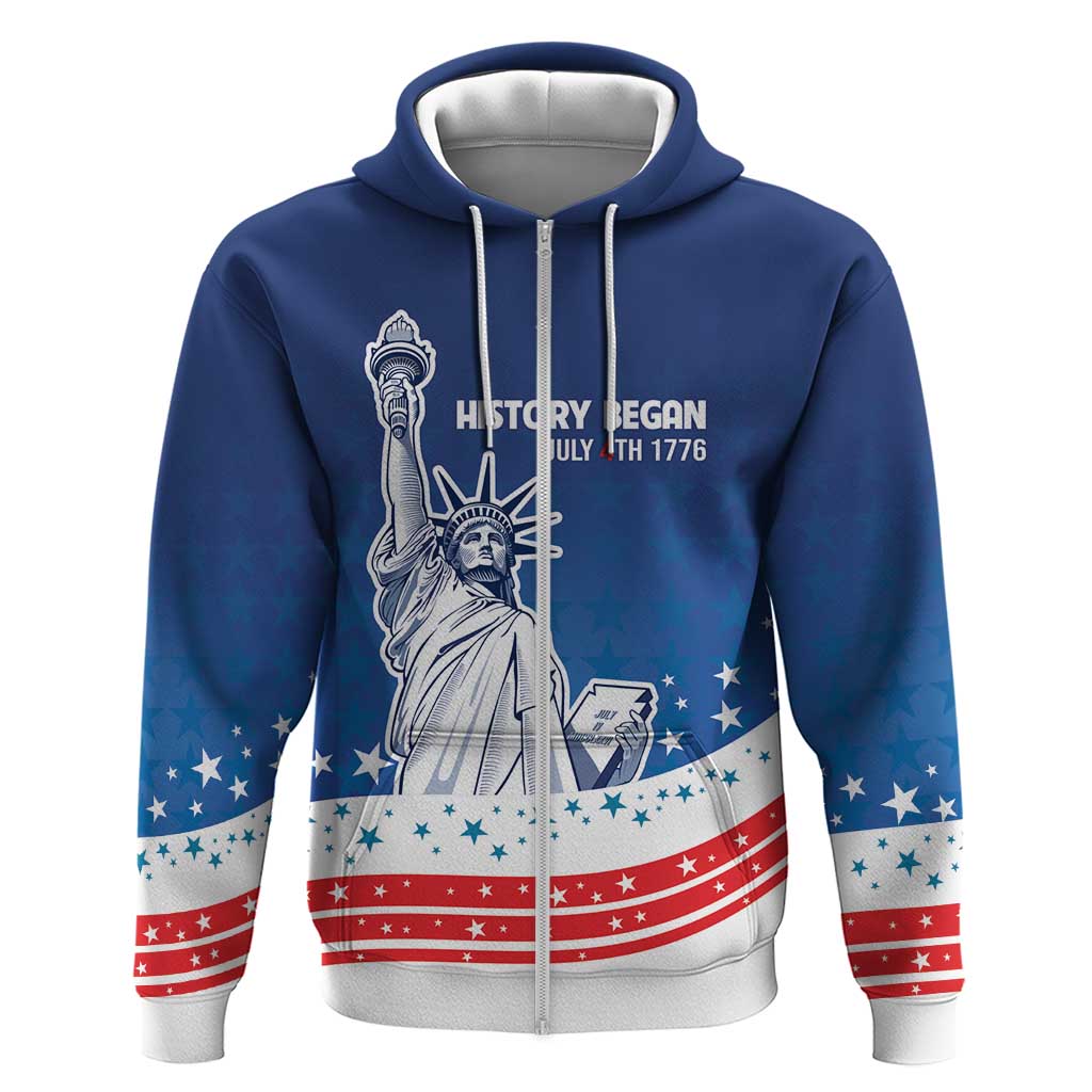 History Began 4th of July Personalized Zip Hoodie Statue of Liberty US Flag