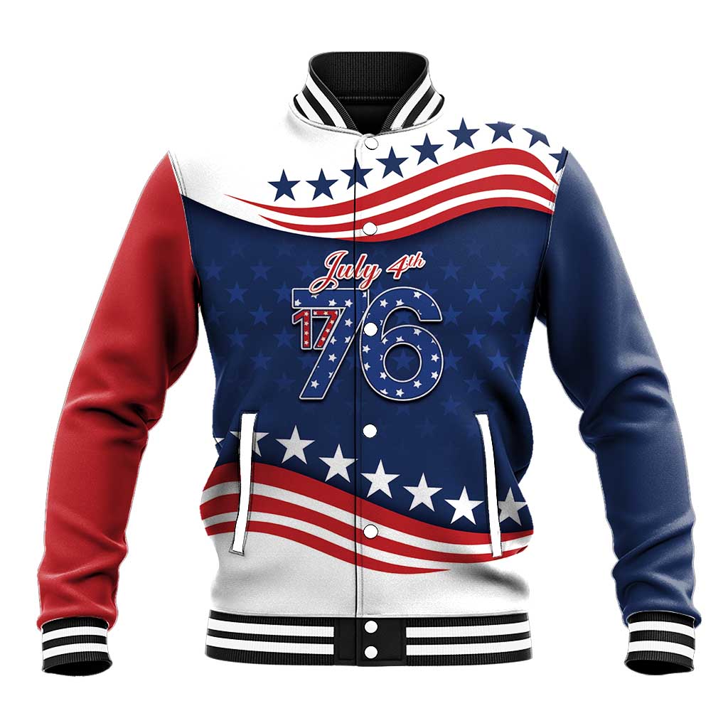 July 4th 1776 American Flag Vintage Personalized Baseball Jacket USA Independence Day