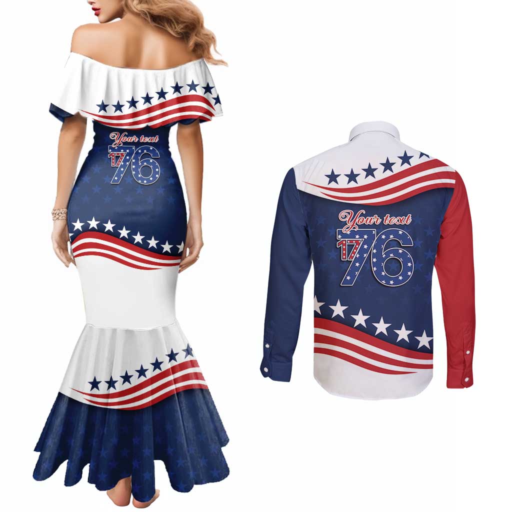 July 4th 1776 American Flag Vintage Personalized Couples Matching Mermaid Dress and Long Sleeve Button Shirt USA Independence Day
