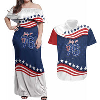 July 4th 1776 American Flag Vintage Personalized Couples Matching Off Shoulder Maxi Dress and Hawaiian Shirt USA Independence Day