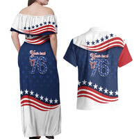 July 4th 1776 American Flag Vintage Personalized Couples Matching Off Shoulder Maxi Dress and Hawaiian Shirt USA Independence Day