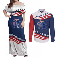 July 4th 1776 American Flag Vintage Personalized Couples Matching Off Shoulder Maxi Dress and Long Sleeve Button Shirt USA Independence Day