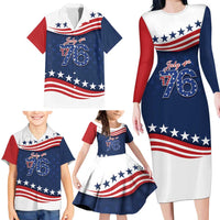 July 4th 1776 American Flag Vintage Personalized Family Matching Long Sleeve Bodycon Dress and Hawaiian Shirt USA Independence Day