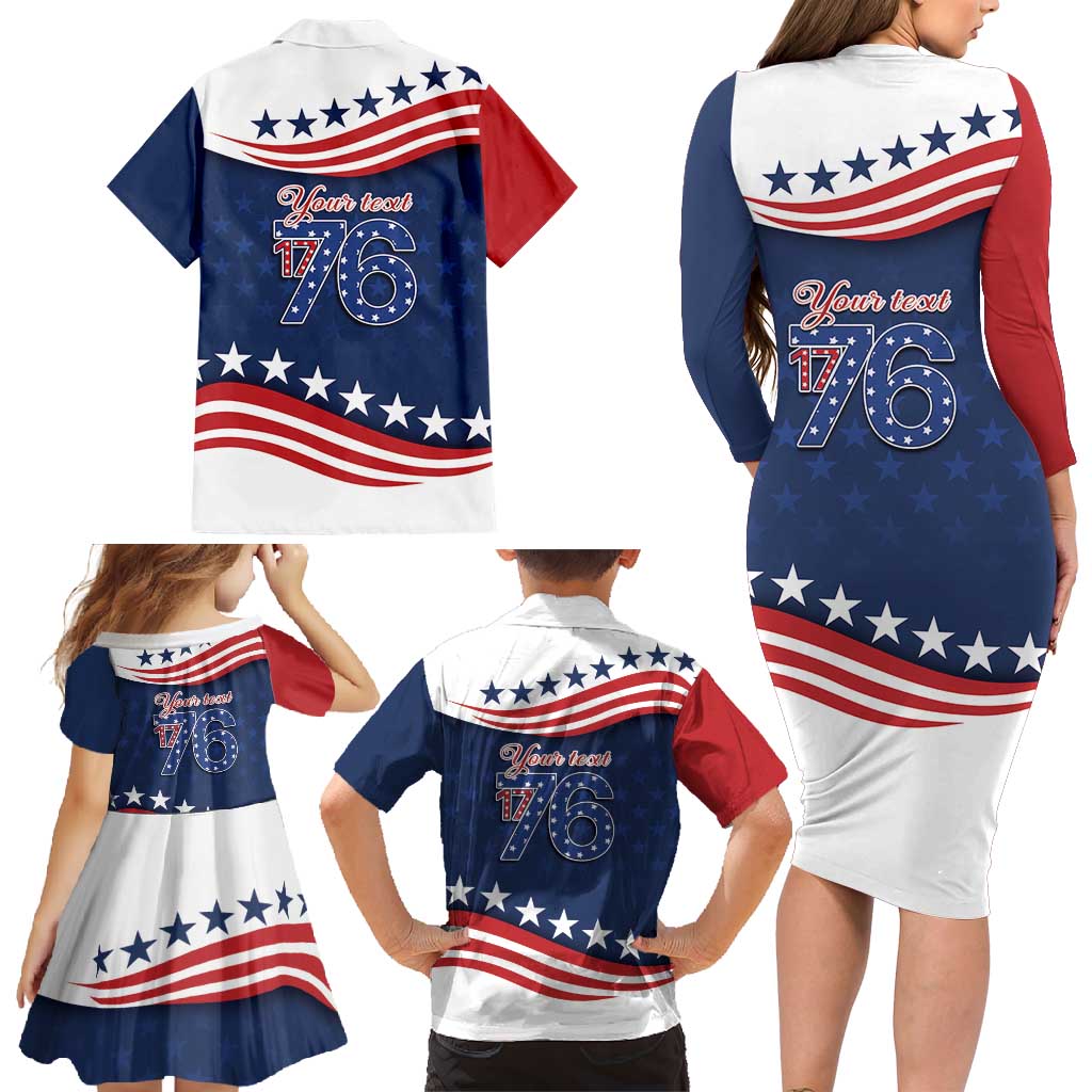 July 4th 1776 American Flag Vintage Personalized Family Matching Long Sleeve Bodycon Dress and Hawaiian Shirt USA Independence Day