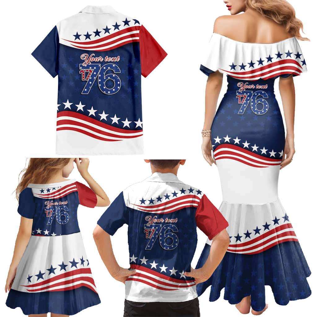 July 4th 1776 American Flag Vintage Personalized Family Matching Mermaid Dress and Hawaiian Shirt USA Independence Day