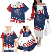 July 4th 1776 American Flag Vintage Personalized Family Matching Off The Shoulder Long Sleeve Dress and Hawaiian Shirt USA Independence Day
