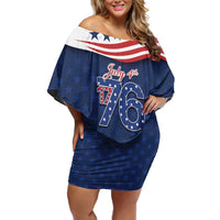 July 4th 1776 American Flag Vintage Personalized Family Matching Off Shoulder Short Dress and Hawaiian Shirt USA Independence Day