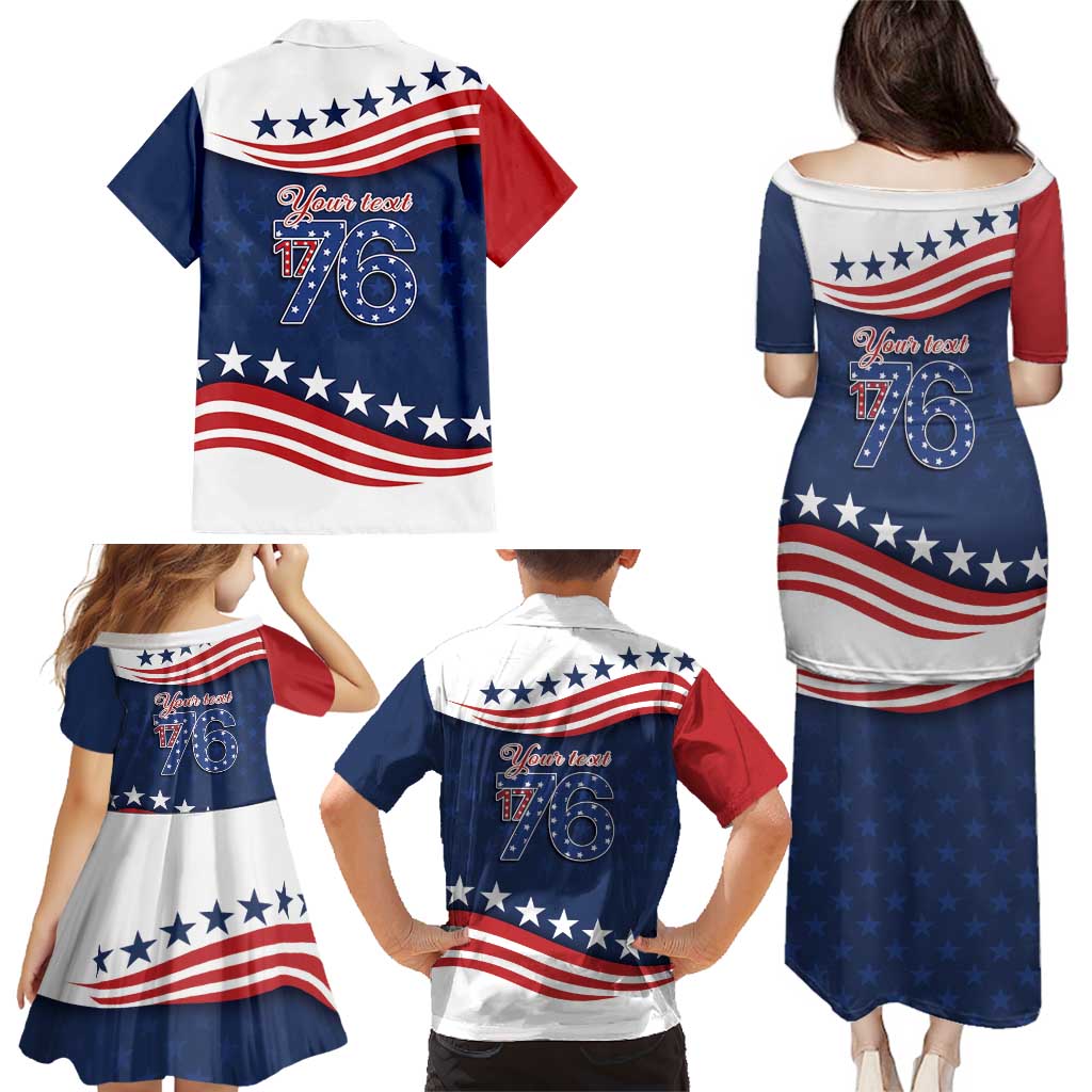 July 4th 1776 American Flag Vintage Personalized Family Matching Puletasi and Hawaiian Shirt USA Independence Day