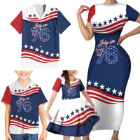 July 4th 1776 American Flag Vintage Personalized Family Matching Short Sleeve Bodycon Dress and Hawaiian Shirt USA Independence Day