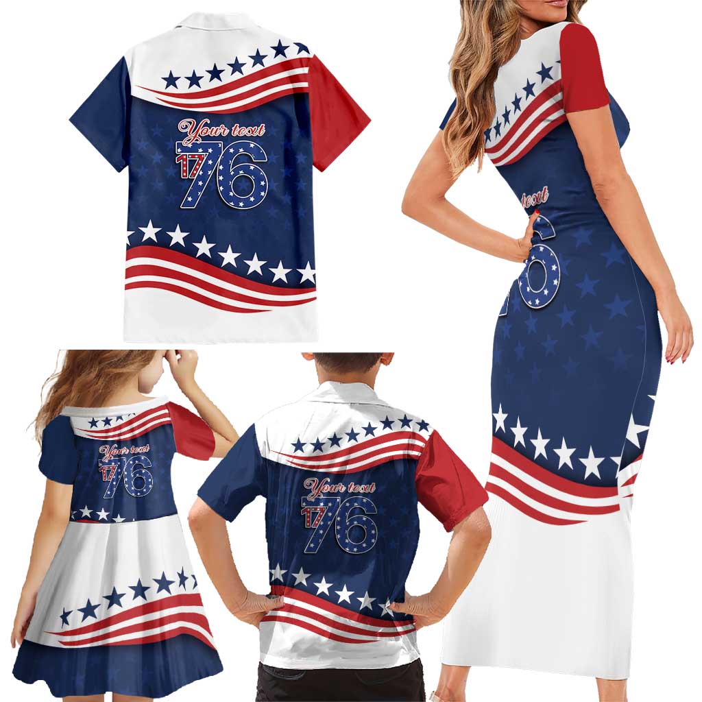 July 4th 1776 American Flag Vintage Personalized Family Matching Short Sleeve Bodycon Dress and Hawaiian Shirt USA Independence Day
