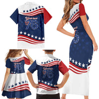 July 4th 1776 American Flag Vintage Personalized Family Matching Short Sleeve Bodycon Dress and Hawaiian Shirt USA Independence Day