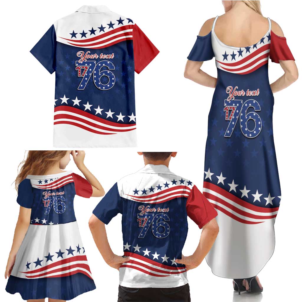 July 4th 1776 American Flag Vintage Personalized Family Matching Summer Maxi Dress and Hawaiian Shirt USA Independence Day