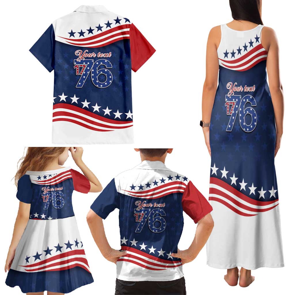 July 4th 1776 American Flag Vintage Personalized Family Matching Tank Maxi Dress and Hawaiian Shirt USA Independence Day