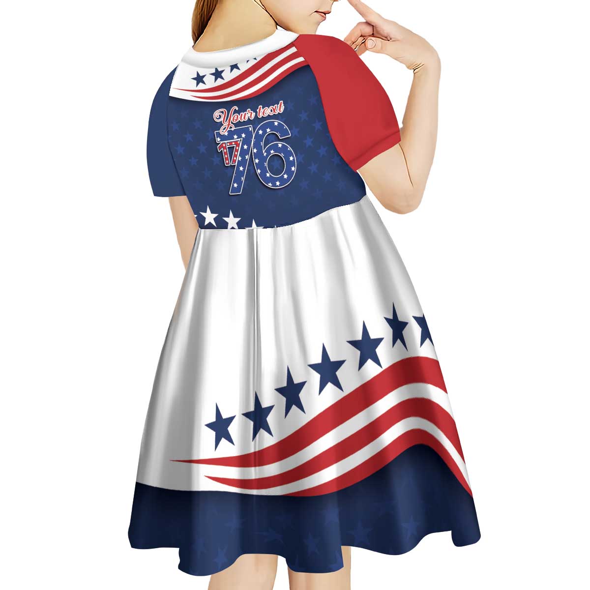 July 4th 1776 American Flag Vintage Personalized Kid Short Sleeve Dress USA Independence Day