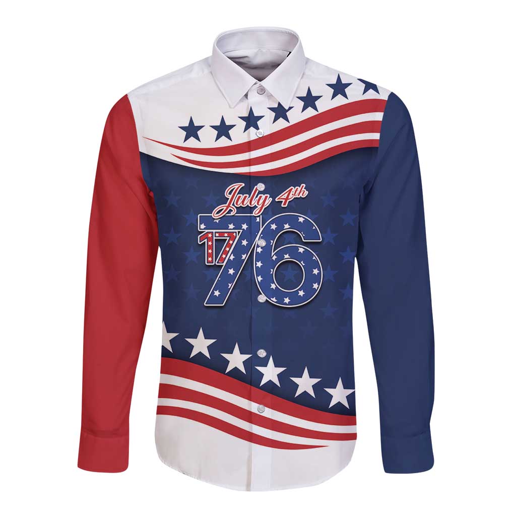 July 4th 1776 American Flag Vintage Personalized Long Sleeve Button Shirt USA Independence Day