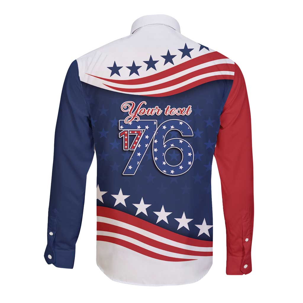 July 4th 1776 American Flag Vintage Personalized Long Sleeve Button Shirt USA Independence Day