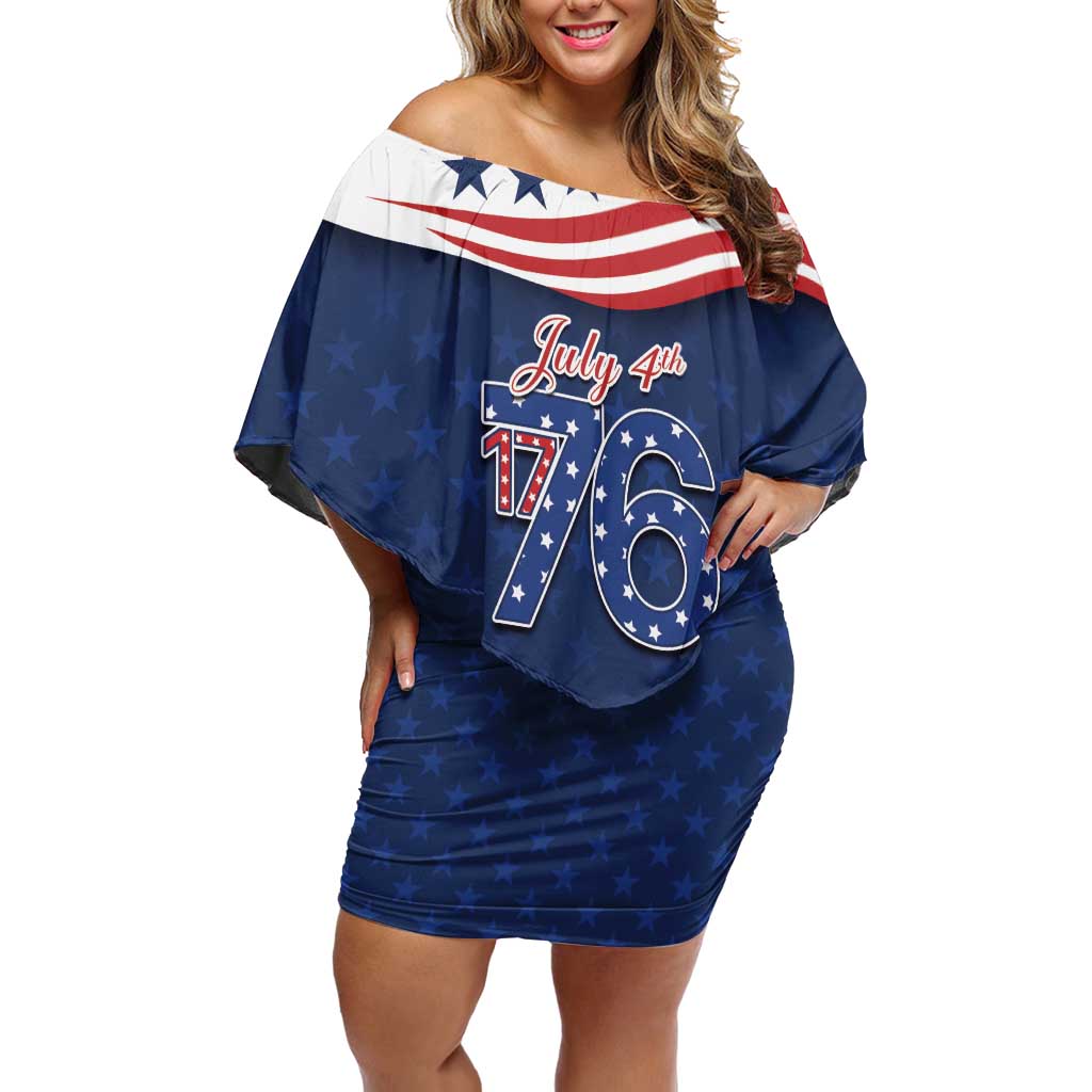 July 4th 1776 American Flag Vintage Personalized Off Shoulder Short Dress USA Independence Day