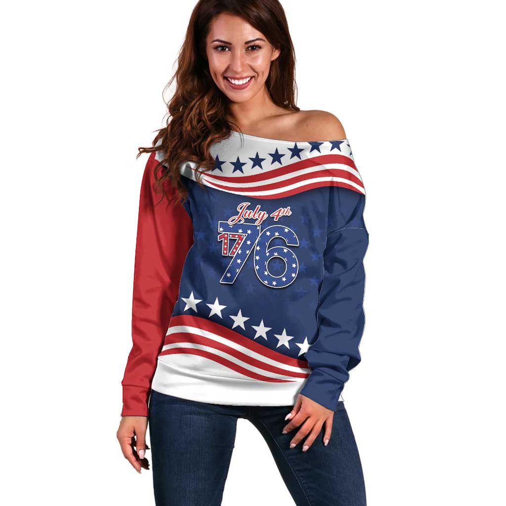 July 4th 1776 American Flag Vintage Personalized Off Shoulder Sweater USA Independence Day