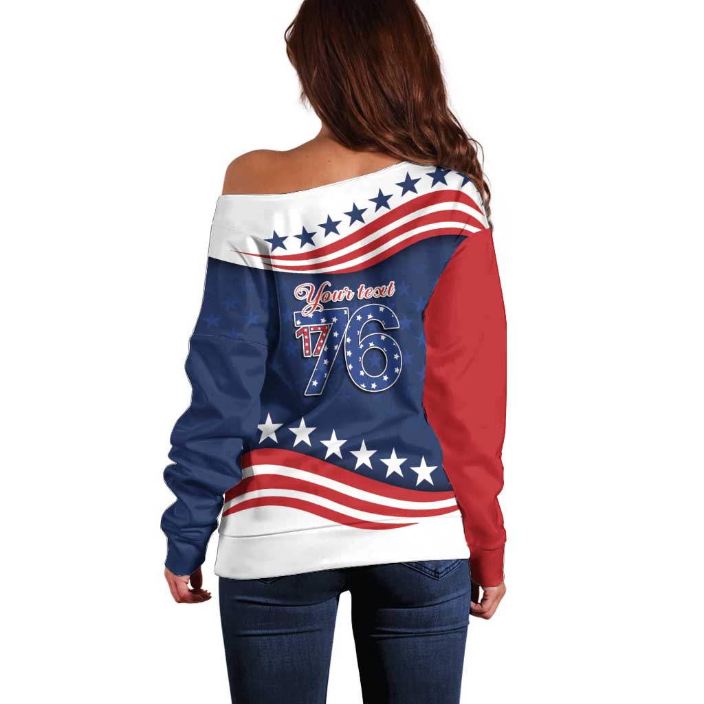 July 4th 1776 American Flag Vintage Personalized Off Shoulder Sweater USA Independence Day
