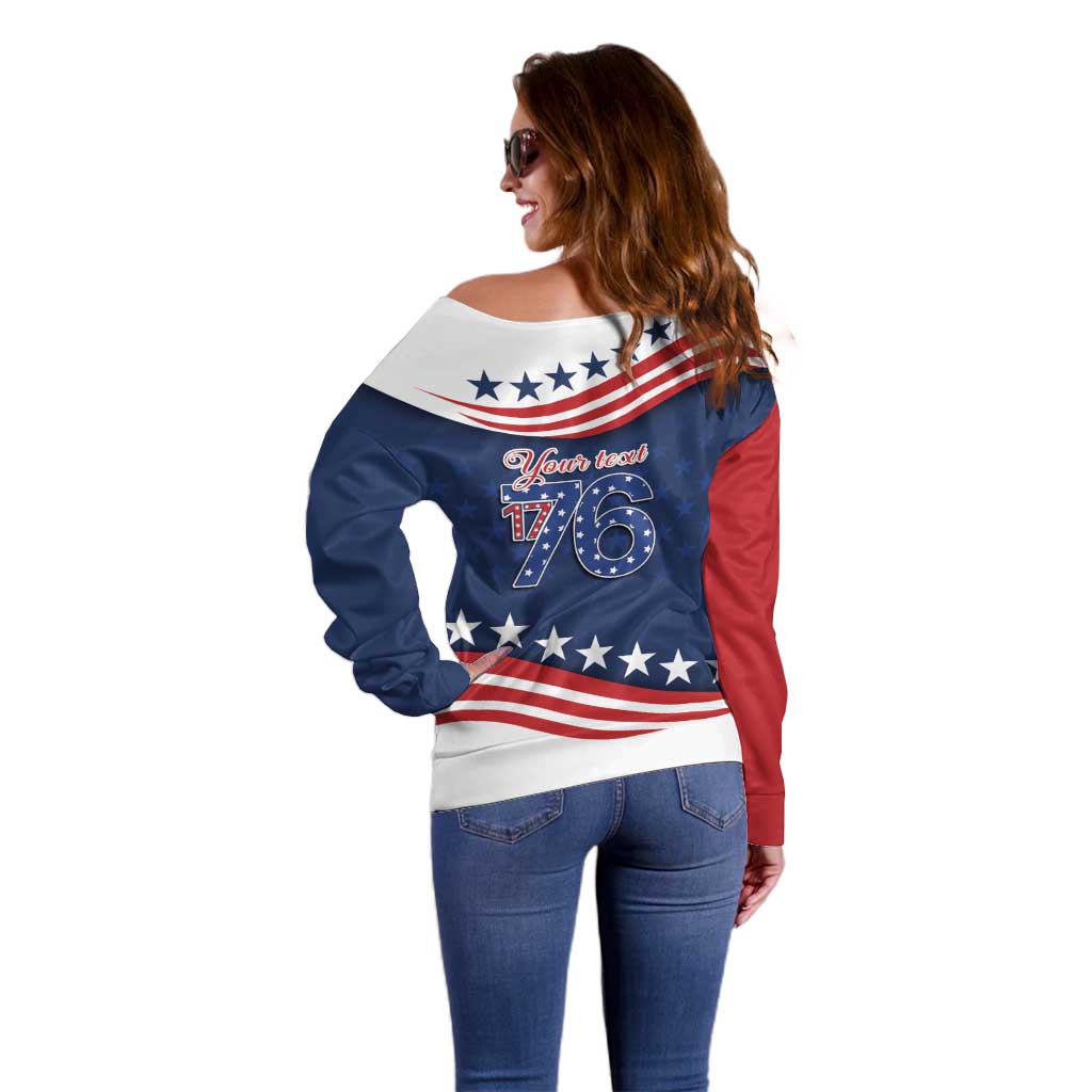 July 4th 1776 American Flag Vintage Personalized Off Shoulder Sweater USA Independence Day