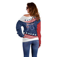 July 4th 1776 American Flag Vintage Personalized Off Shoulder Sweater USA Independence Day