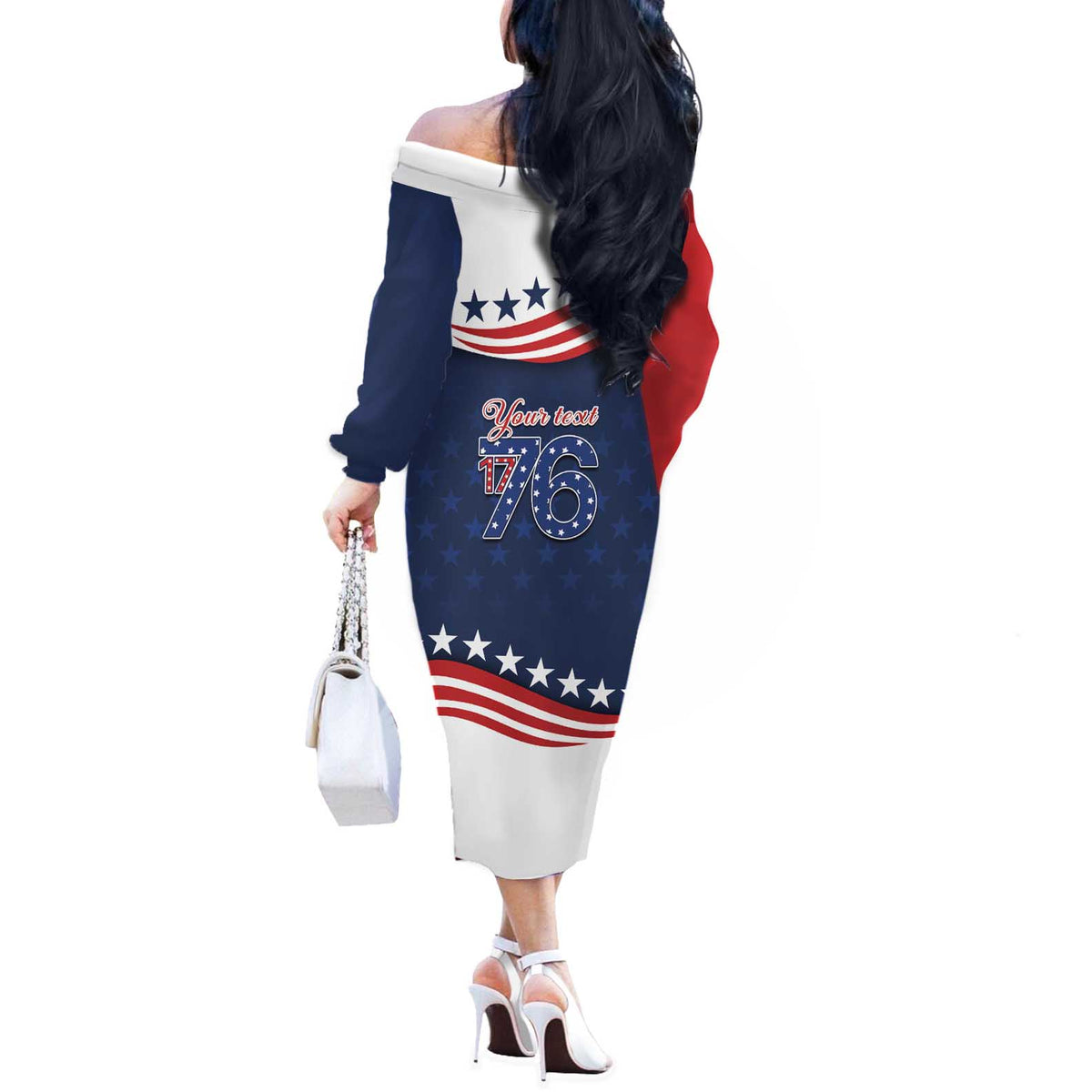 July 4th 1776 American Flag Vintage Personalized Off The Shoulder Long Sleeve Dress USA Independence Day