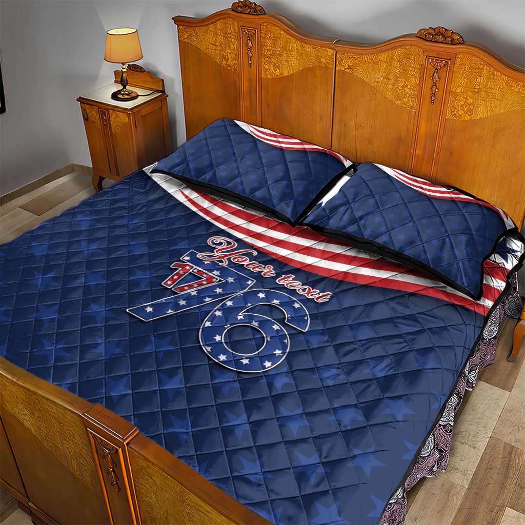 July 4th 1776 American Flag Vintage Personalized Quilt Bed Set USA Independence Day