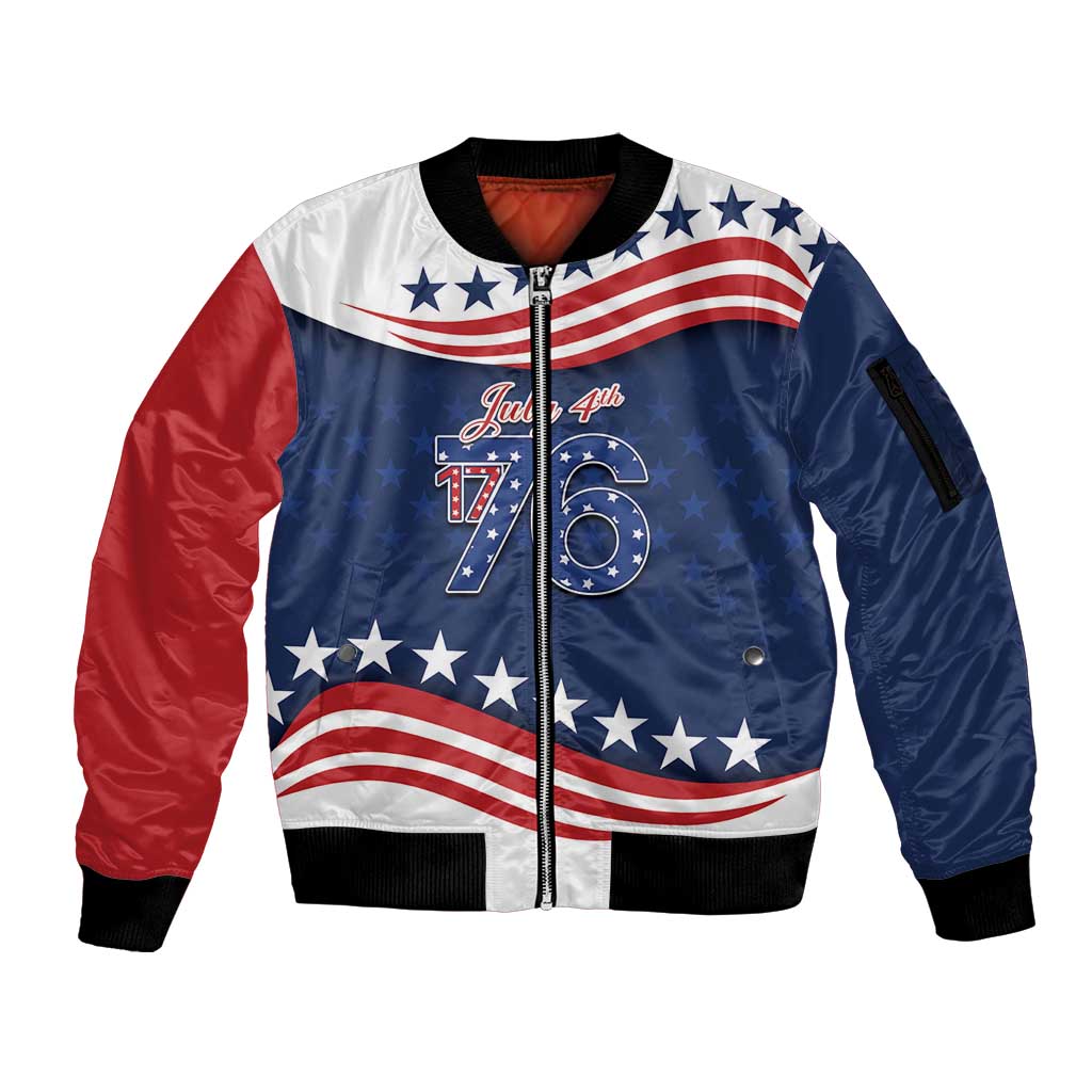 July 4th 1776 American Flag Vintage Personalized Sleeve Zip Bomber Jacket USA Independence Day