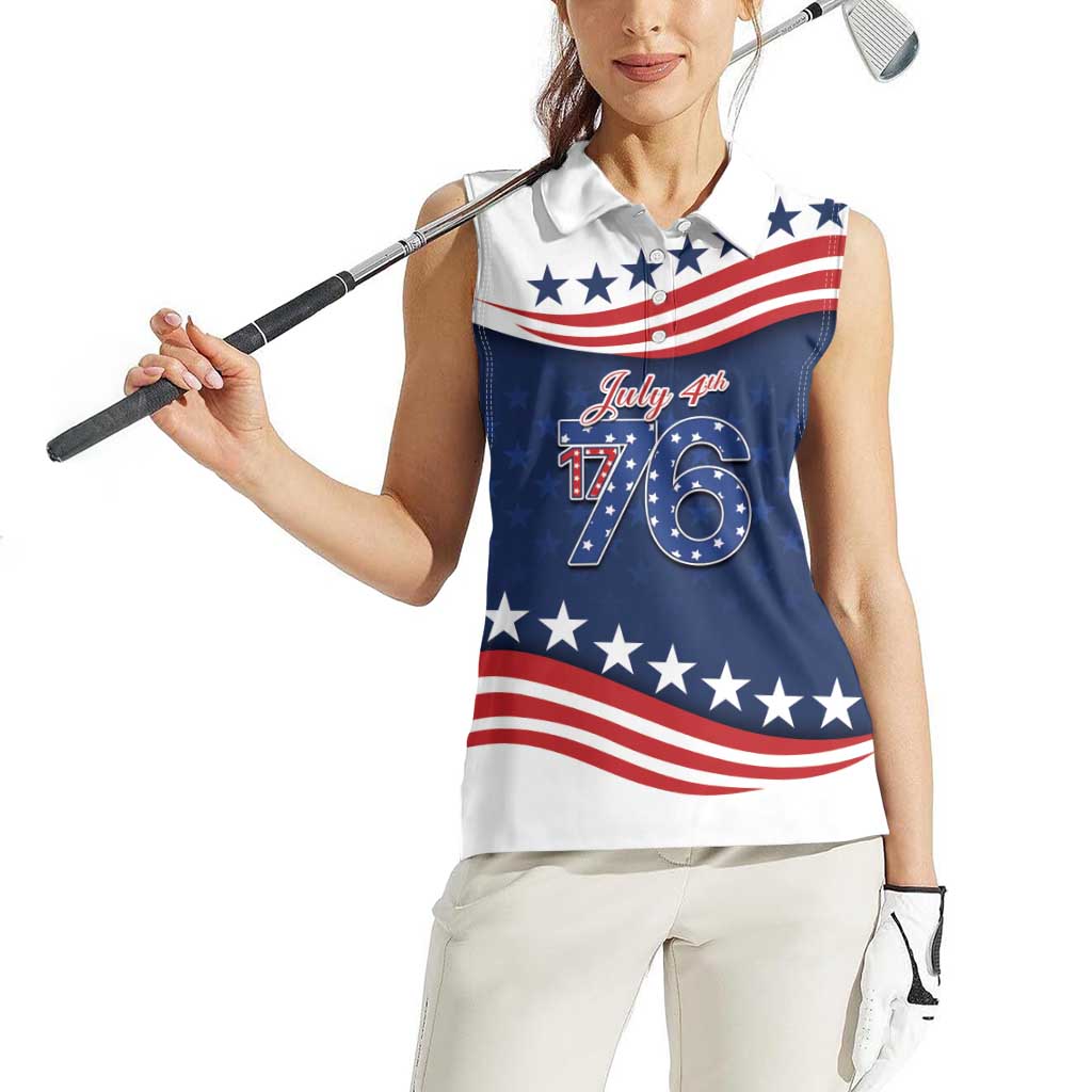 July 4th 1776 American Flag Vintage Personalized Women Sleeveless Polo Shirt USA Independence Day