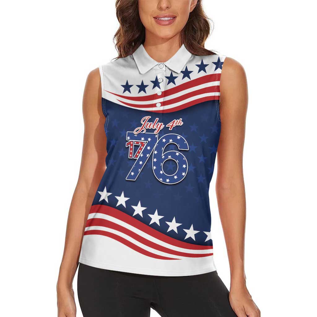 July 4th 1776 American Flag Vintage Personalized Women Sleeveless Polo Shirt USA Independence Day