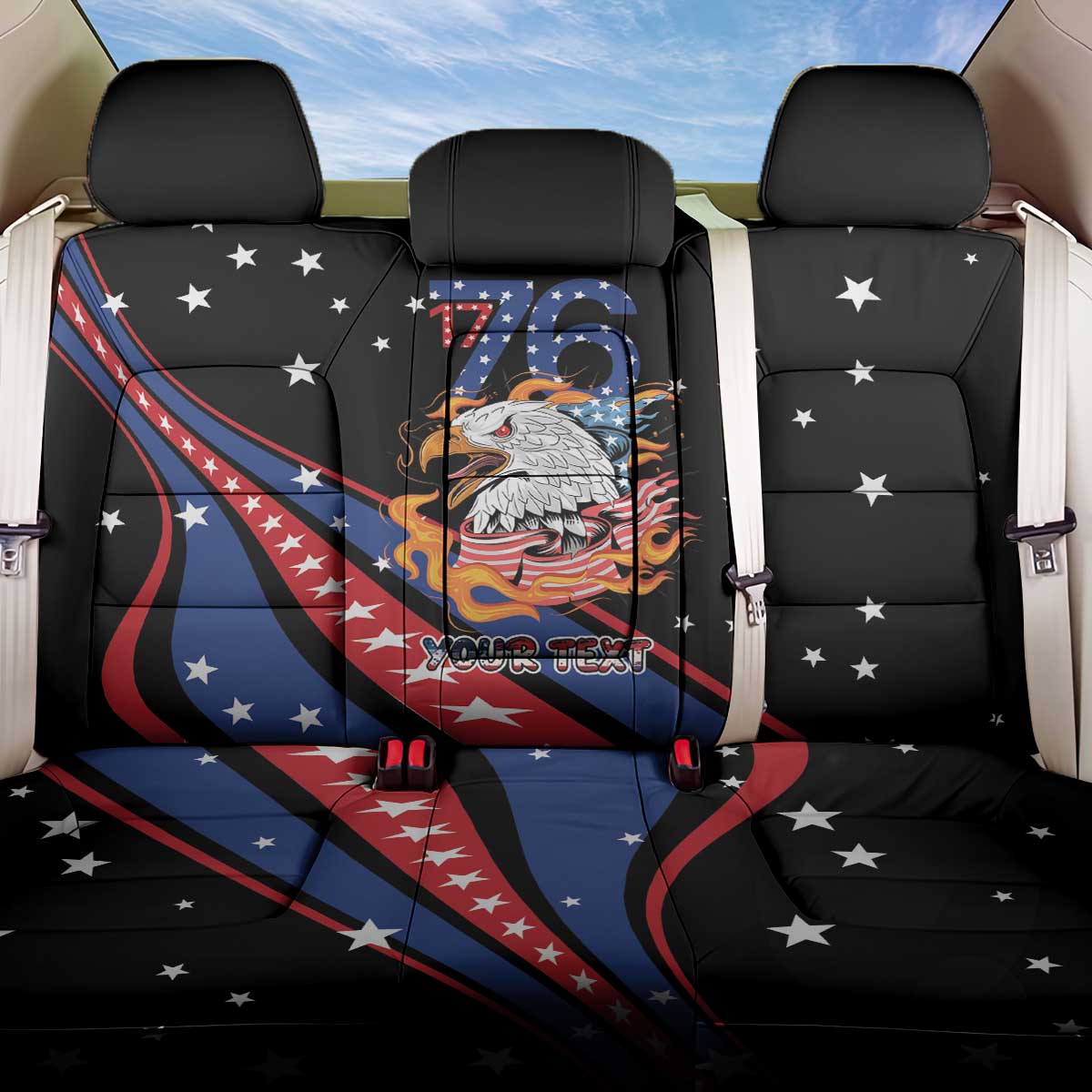 Personalized America History Began 4th of July Back Car Seat Cover Fire Bald Eagle US Flag