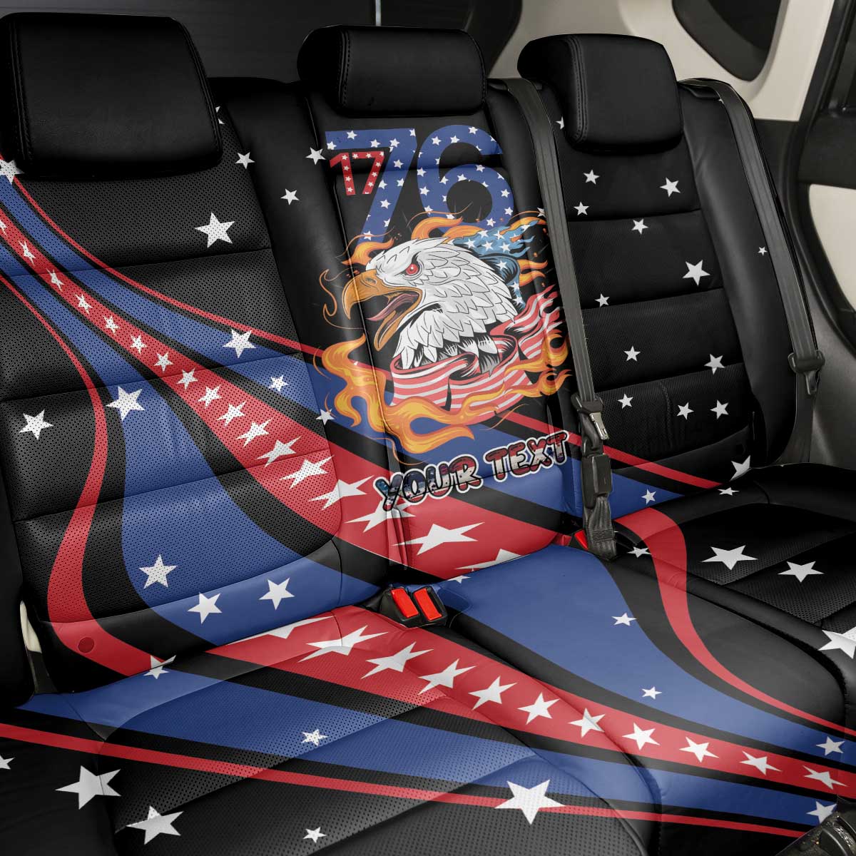 Personalized America History Began 4th of July Back Car Seat Cover Fire Bald Eagle US Flag
