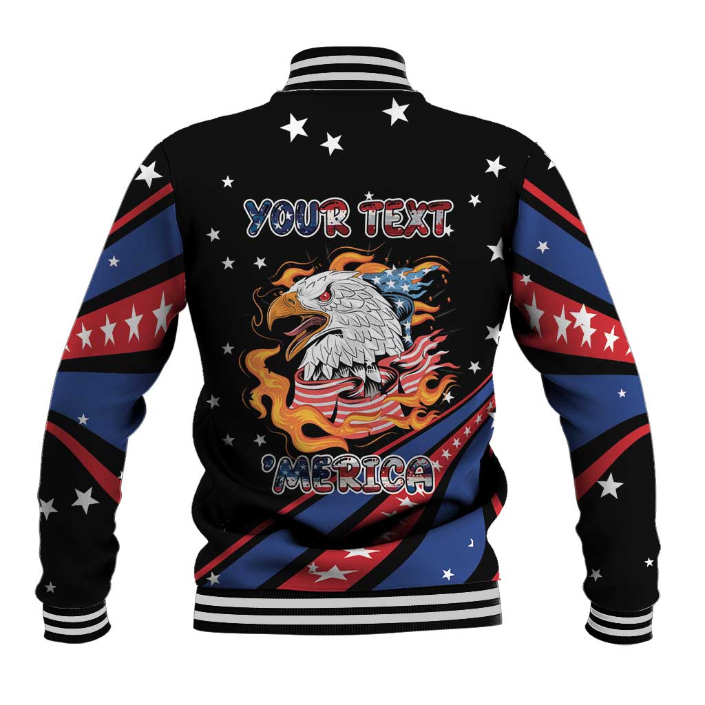 Personalized America History Began 4th of July Baseball Jacket Fire Bald Eagle US Flag