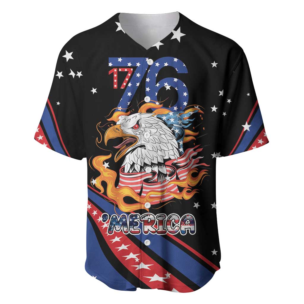 Personalized America History Began 4th of July Baseball Jersey Fire Bald Eagle US Flag