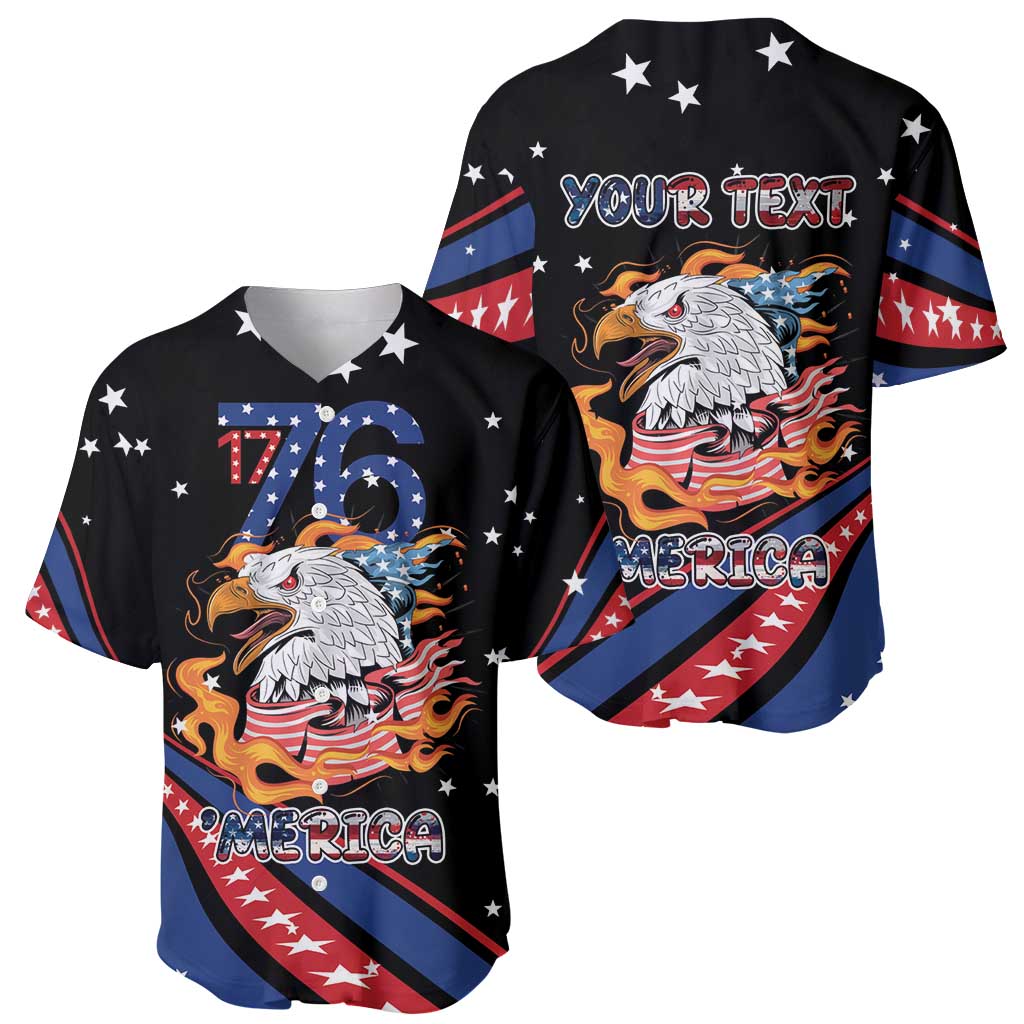 Personalized America History Began 4th of July Baseball Jersey Fire Bald Eagle US Flag