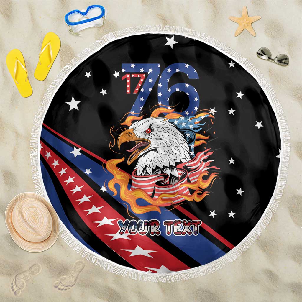 Personalized America History Began 4th of July Beach Blanket Fire Bald Eagle US Flag