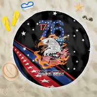 Personalized America History Began 4th of July Beach Blanket Fire Bald Eagle US Flag