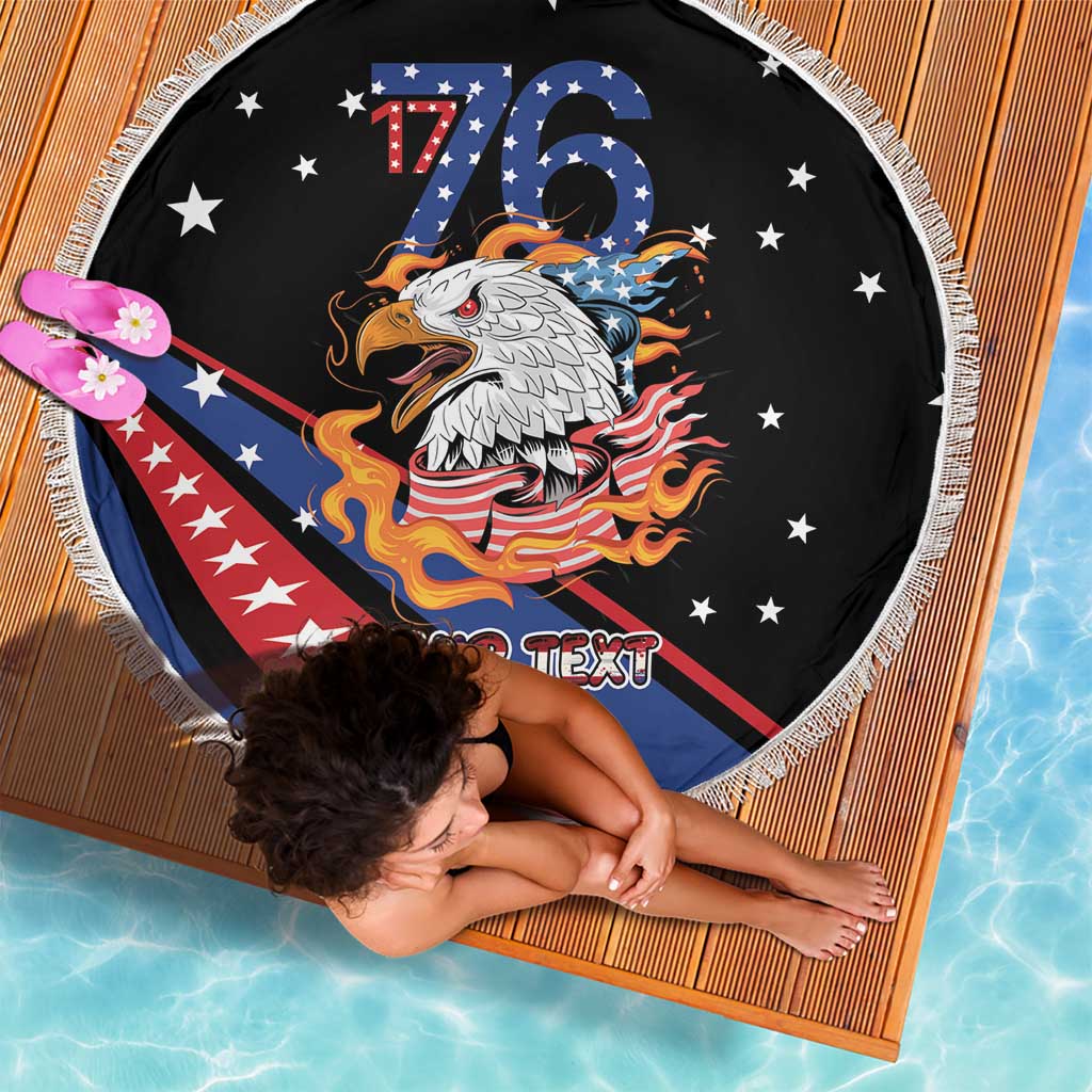 Personalized America History Began 4th of July Beach Blanket Fire Bald Eagle US Flag