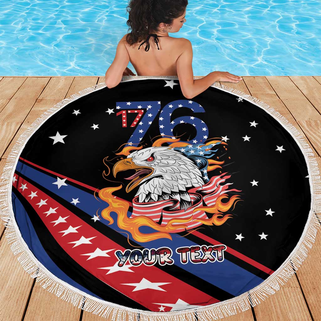 Personalized America History Began 4th of July Beach Blanket Fire Bald Eagle US Flag