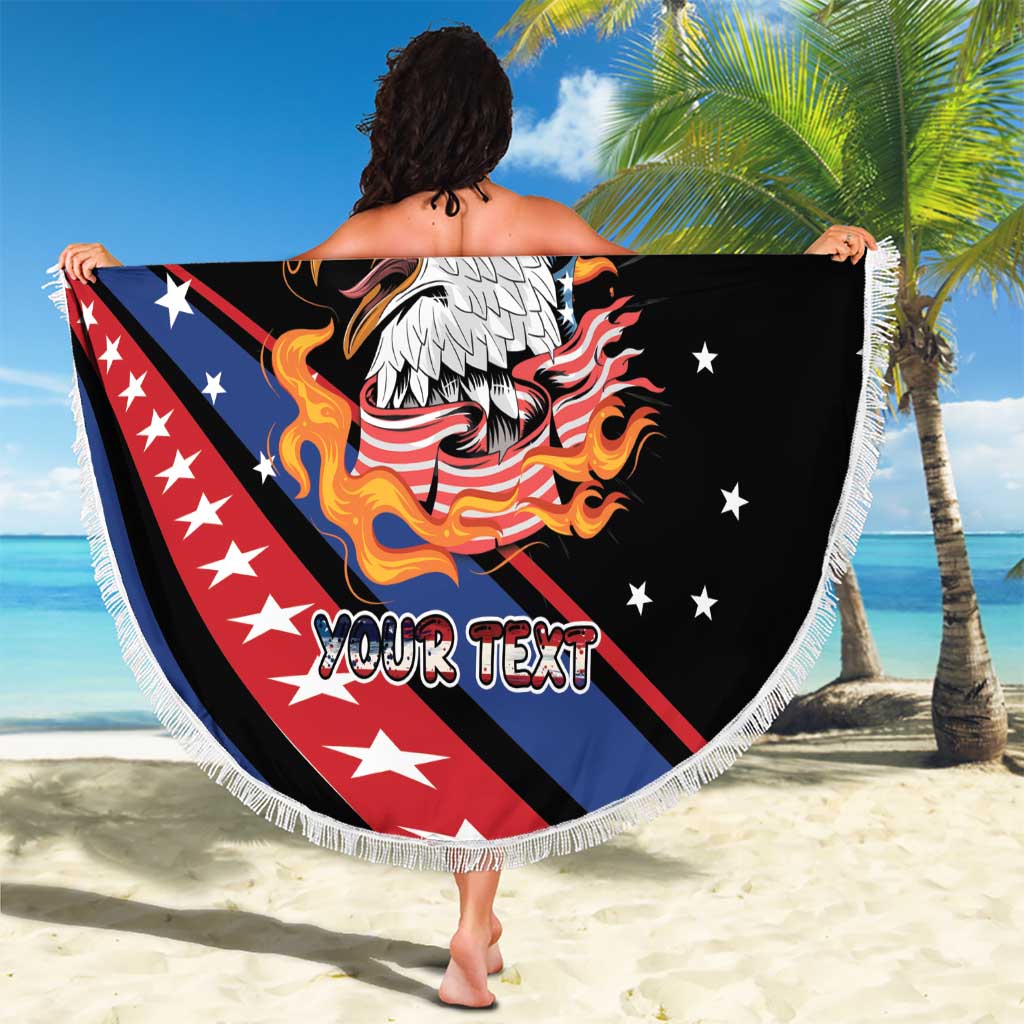 Personalized America History Began 4th of July Beach Blanket Fire Bald Eagle US Flag