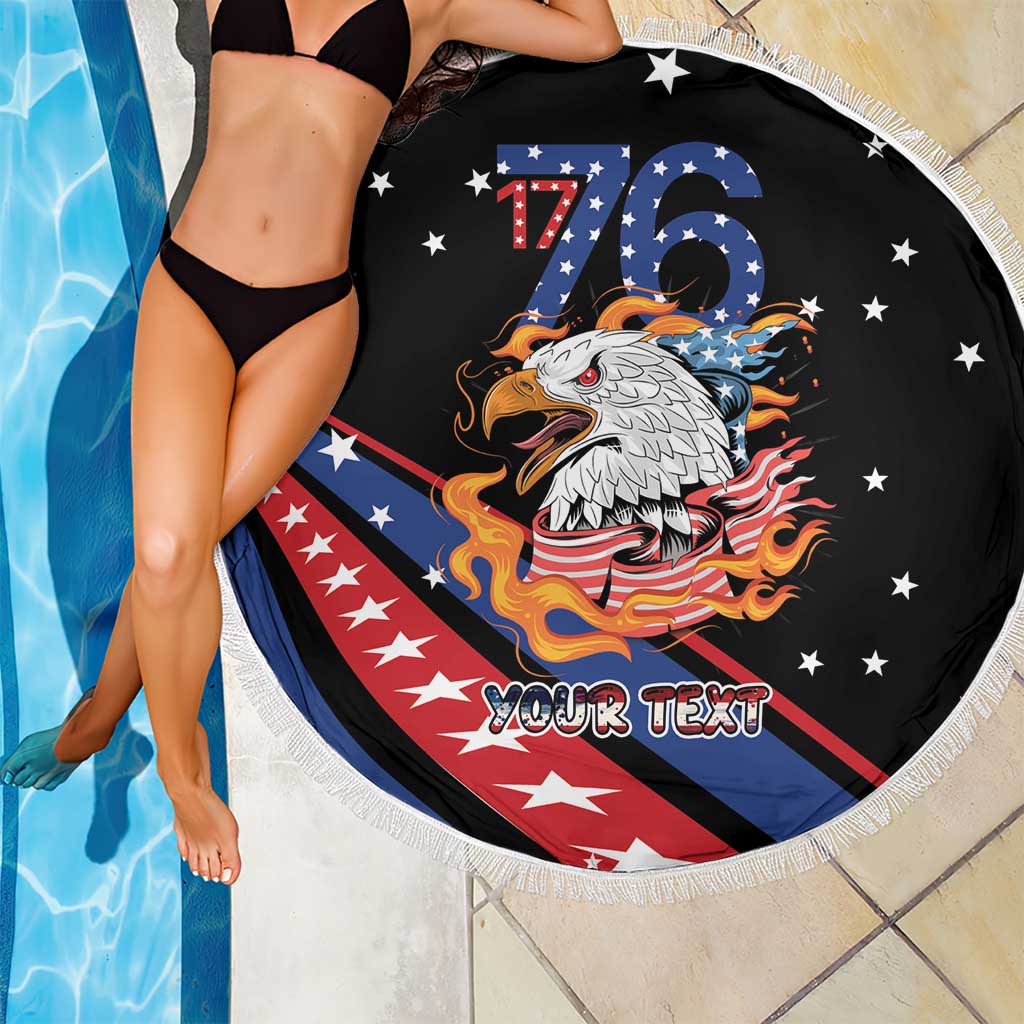 Personalized America History Began 4th of July Beach Blanket Fire Bald Eagle US Flag